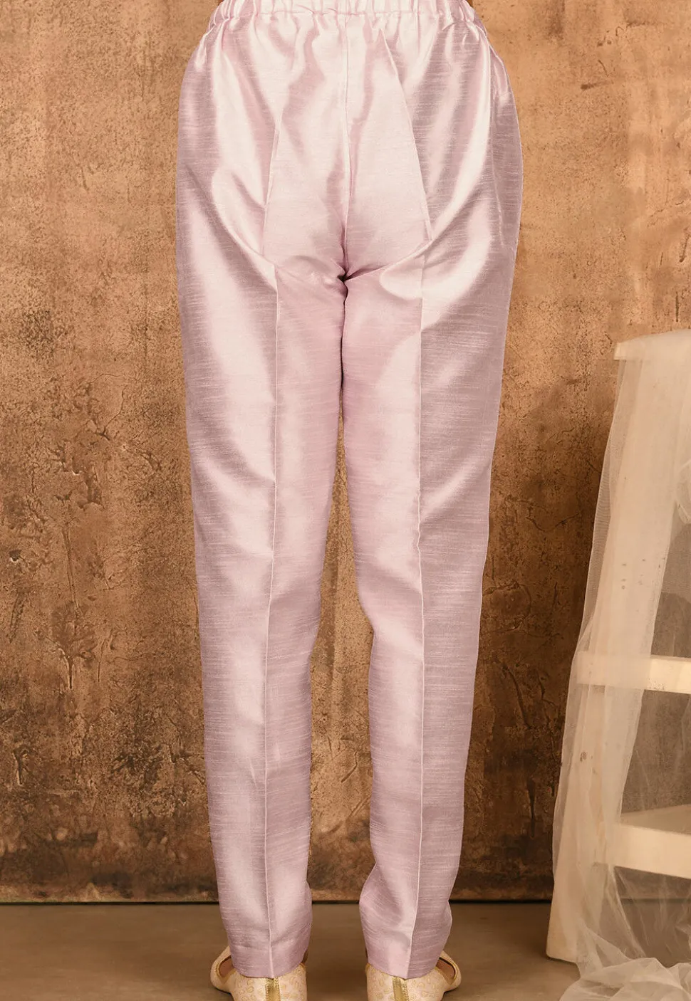 Solid Color Art Silk Pajama in Pink