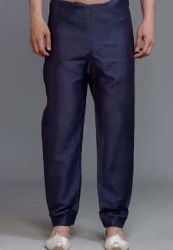 Solid Color Art Silk Pajama in Navy Blue