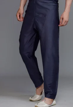 Solid Color Art Silk Pajama in Navy Blue