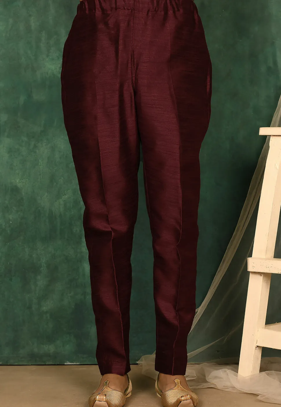 Solid Color Art Silk Pajama in Maroon