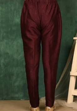 Solid Color Art Silk Pajama in Maroon