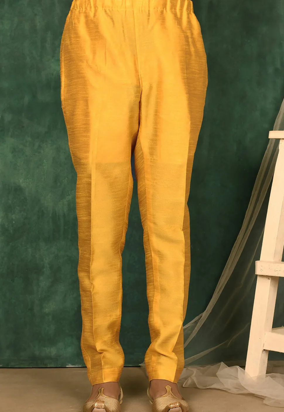 Solid Color Art Silk Pajama in Mustard