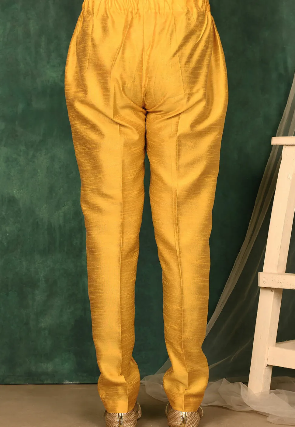 Solid Color Art Silk Pajama in Mustard