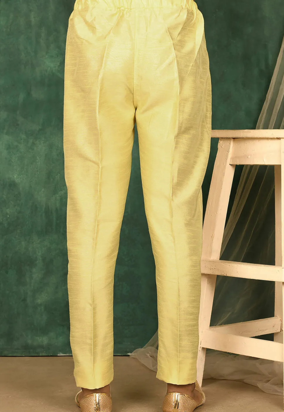 Solid Color Art Silk Pajama in Yellow