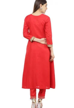 Solid Color Art Silk Pakistani Suit in Red