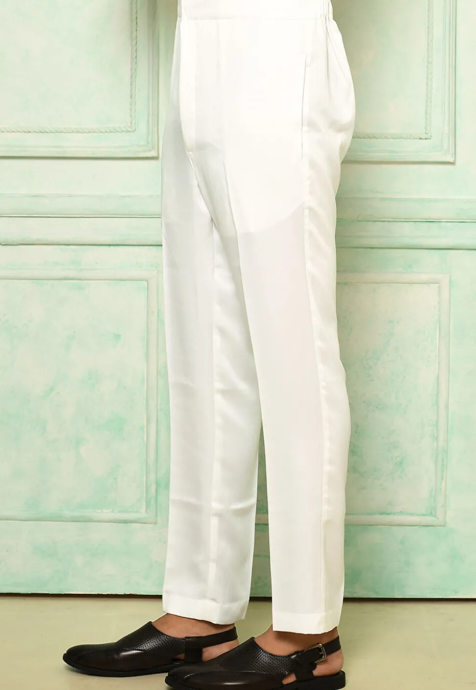 Solid Color Art Silk Pant in White