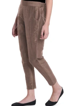 Solid Color Art Silk Pant in Brown