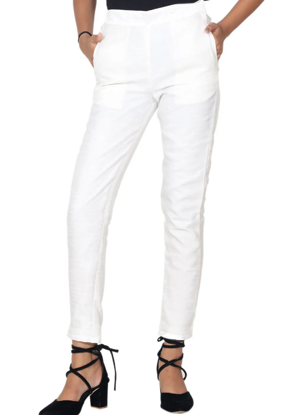 Solid Color Art Silk Pant in White