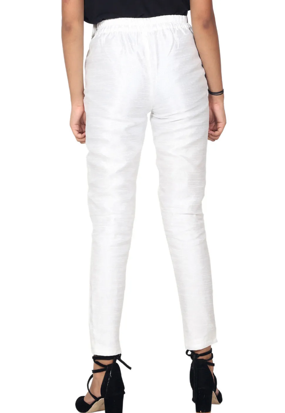 Solid Color Art Silk Pant in White
