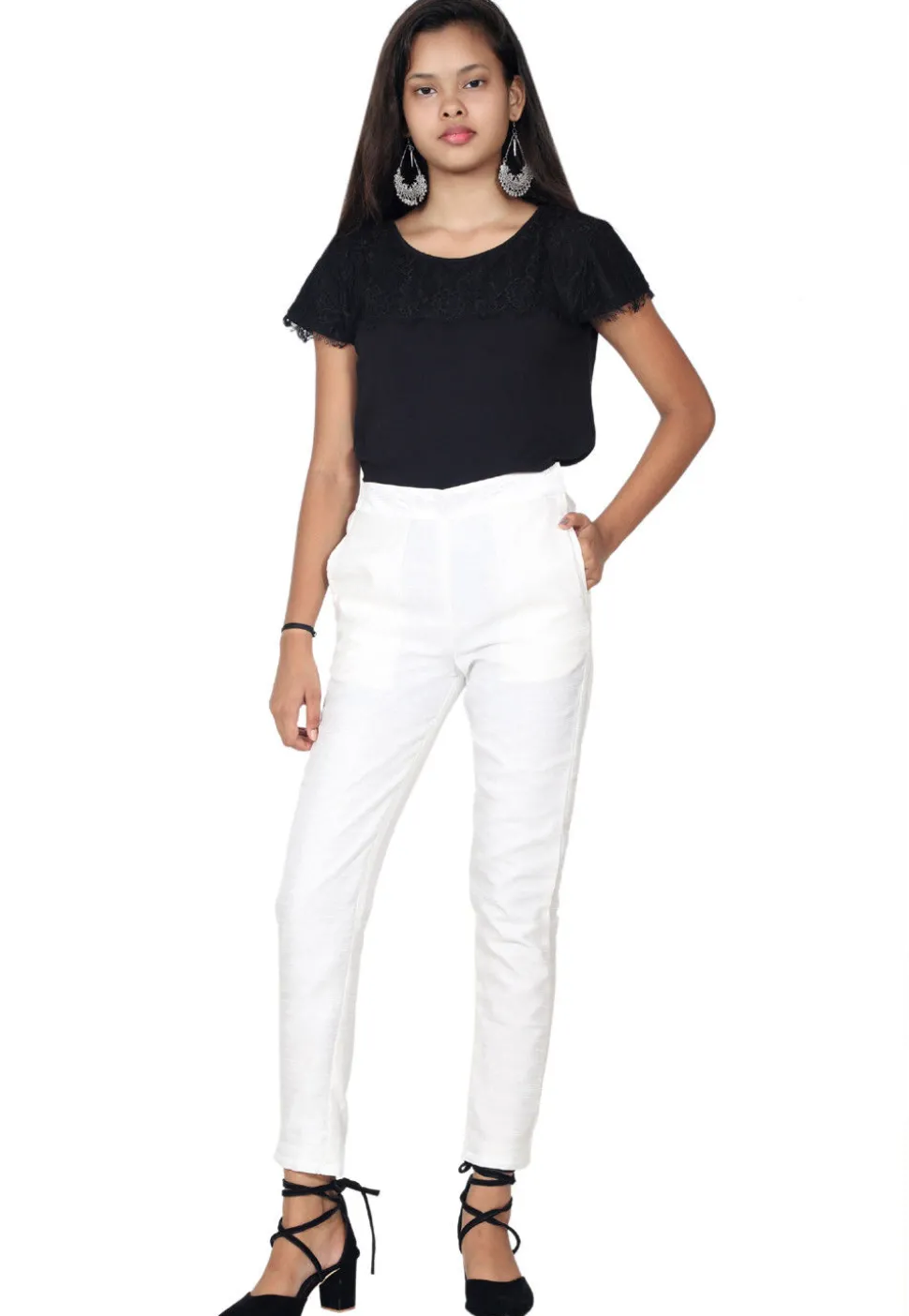 Solid Color Art Silk Pant in White