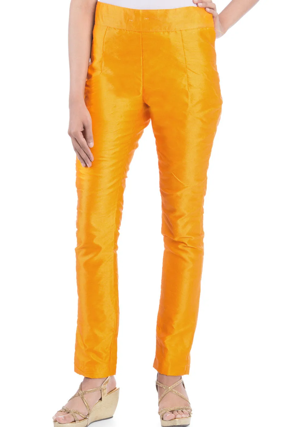 Solid Color Art Silk Pant in Mustard