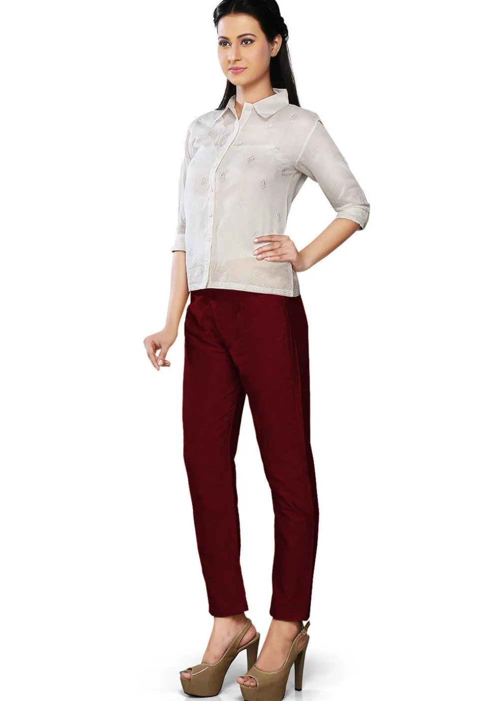 Solid Color Art Silk Pant in Wine