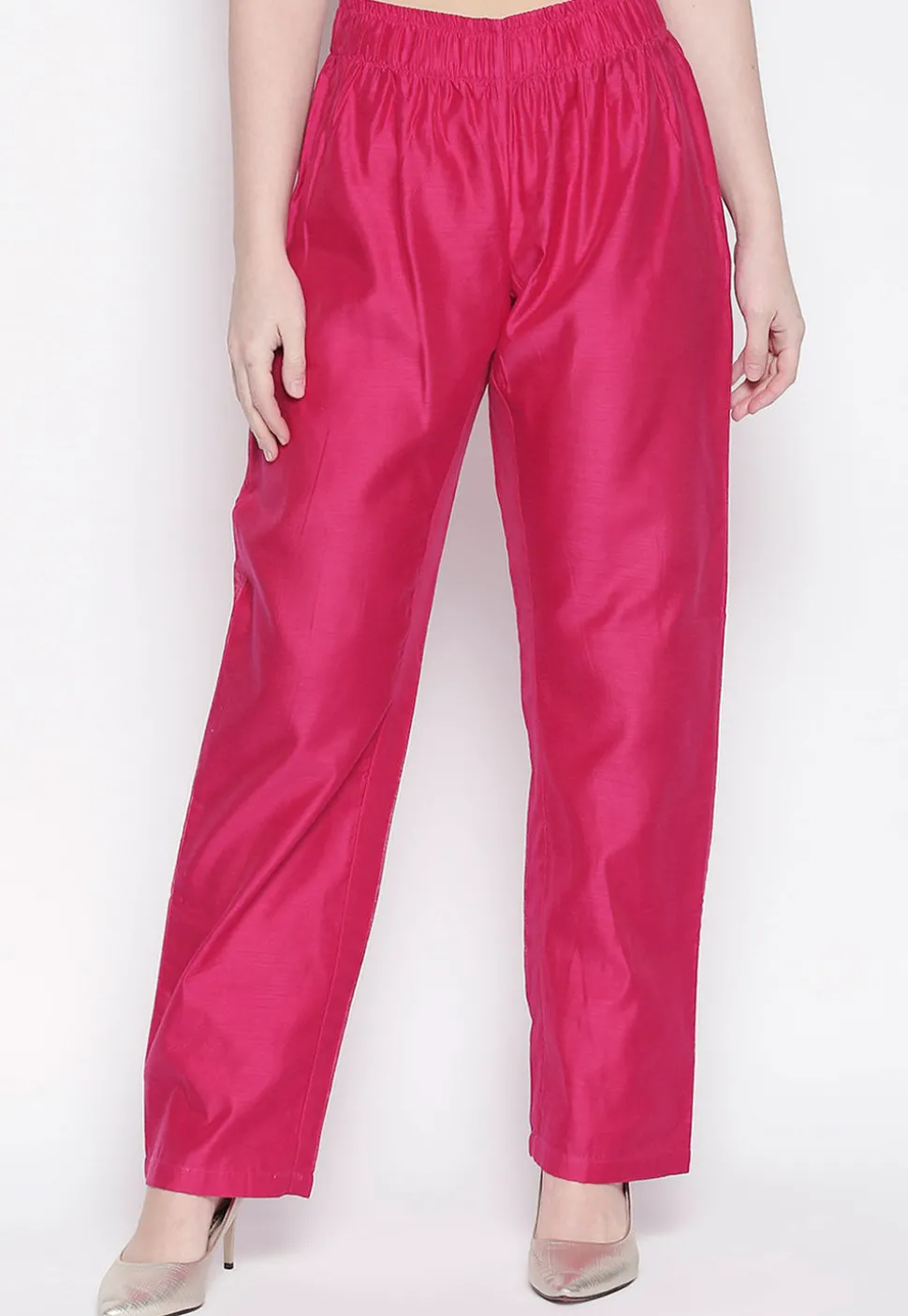 Solid Color Art Silk Pant in Fuchsia