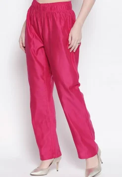 Solid Color Art Silk Pant in Fuchsia