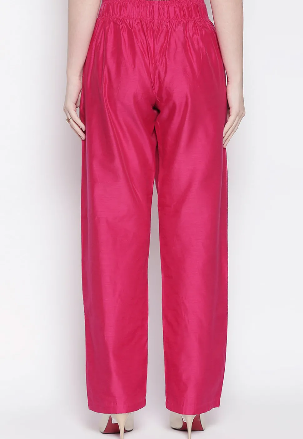 Solid Color Art Silk Pant in Fuchsia