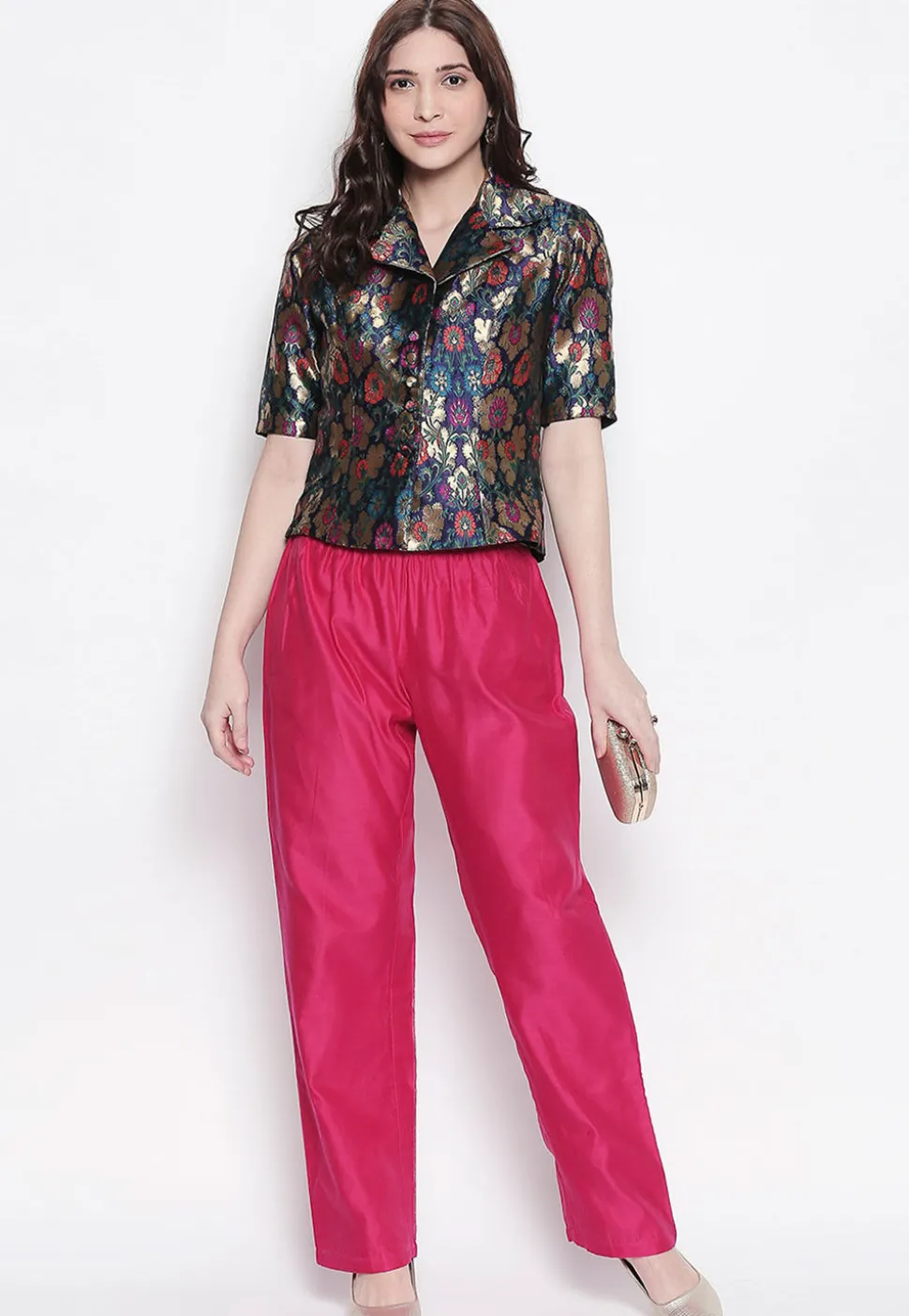 Solid Color Art Silk Pant in Fuchsia
