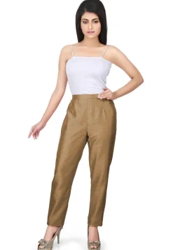 Solid Color Art Silk Pant in Dark Beige