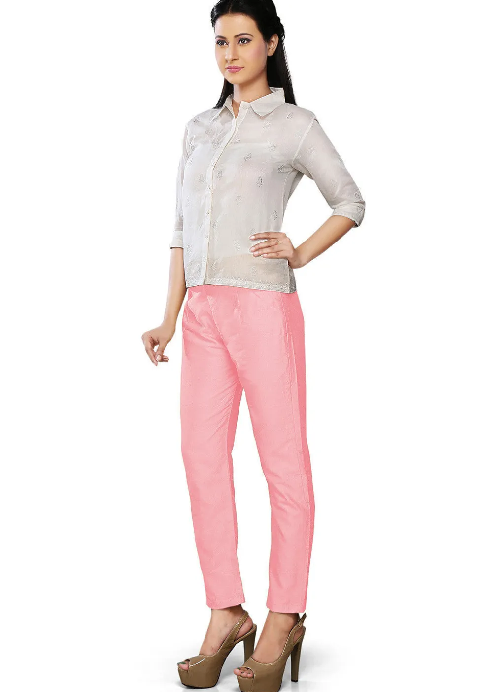 Solid Color Art Silk Pant in Baby Pink