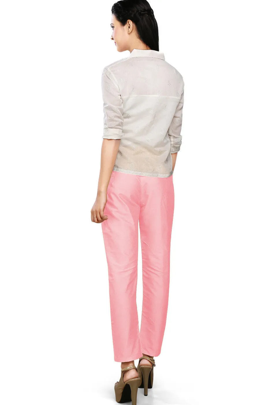 Solid Color Art Silk Pant in Baby Pink