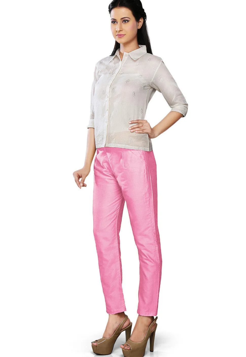 Solid Color Art Silk Pant in Pink