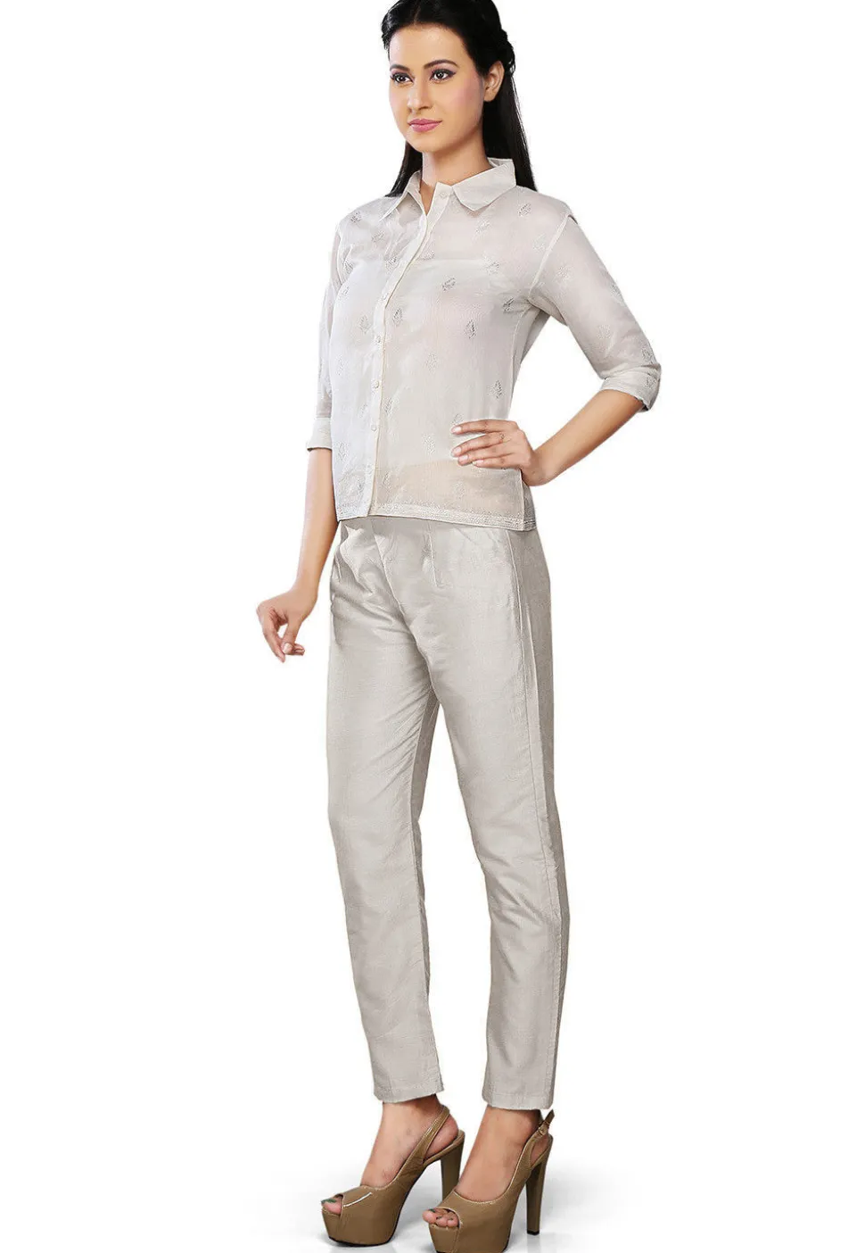 Solid Color Art Silk Pant in White
