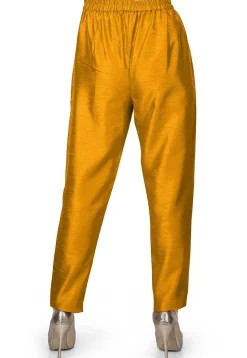 Solid Color Art Silk Pant in Yellow