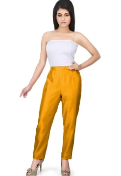 Solid Color Art Silk Pant in Yellow
