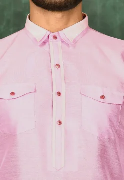 Solid Color Art Silk Pathani Suit in Pink