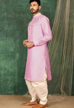 Solid Color Art Silk Pathani Suit in Pink