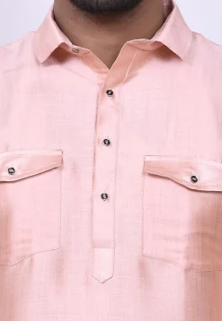 Solid Color Art Silk Pathani Suit in Peach