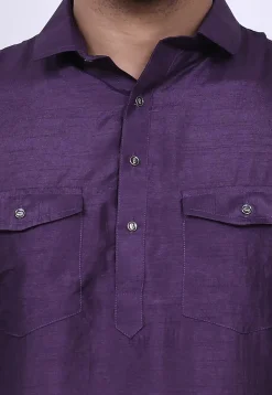Solid Color Art Silk Pathani Suit in Violet
