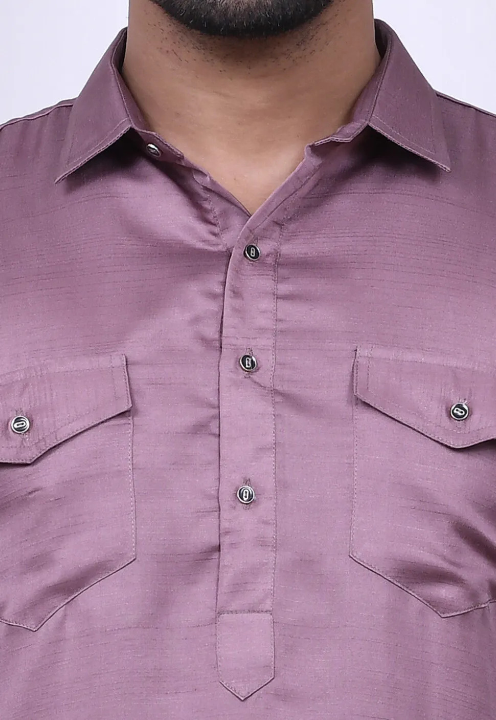 Solid Color Art Silk Pathani Suit in Dusty Purple