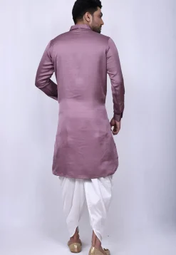 Solid Color Art Silk Pathani Suit in Dusty Purple