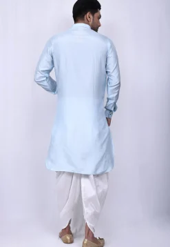 Solid Color Art Silk Pathani Suit in Sky Blue