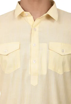 Solid Color Art Silk Pathani Suit in Light Yellow