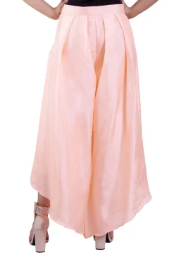 Solid Color Art Silk Pleated Palazzo in Light Peach