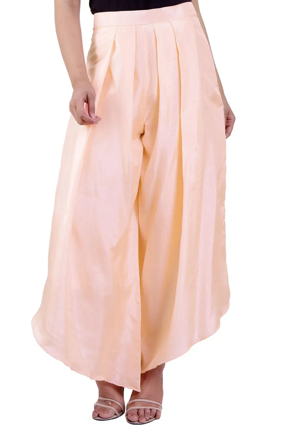 Solid Color Art Silk Pleated Palazzo in Light Peach