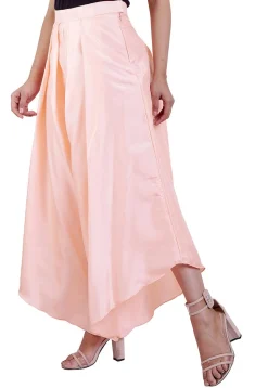 Solid Color Art Silk Pleated Palazzo in Light Peach