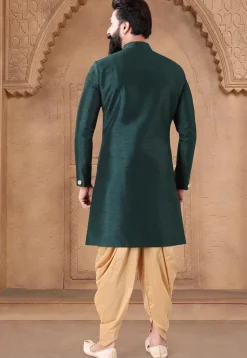 Solid Color Art Silk Sherwani in Green