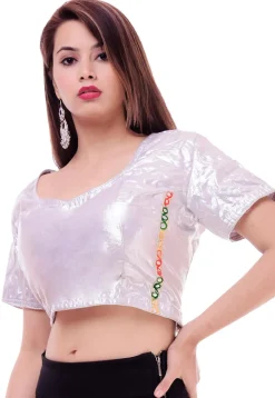 Solid Color Art Silk Shimmer Blouse in Silver
