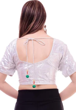 Solid Color Art Silk Shimmer Blouse in Silver