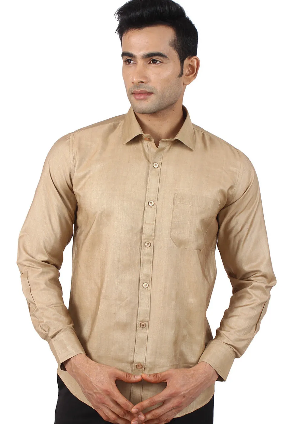 Solid Color Art Silk Shirt in Beige