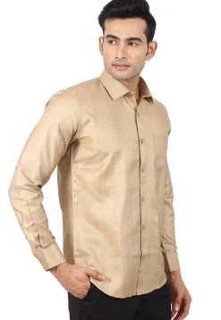 Solid Color Art Silk Shirt in Beige
