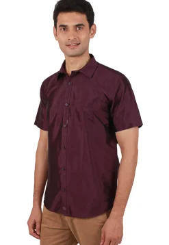 Solid Color Art Silk Shirt in Wine Purple