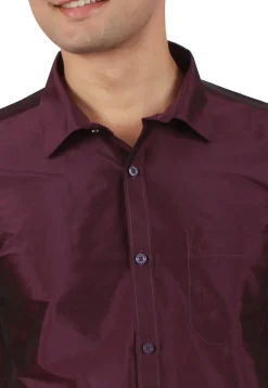 Solid Color Art Silk Shirt in Wine Purple