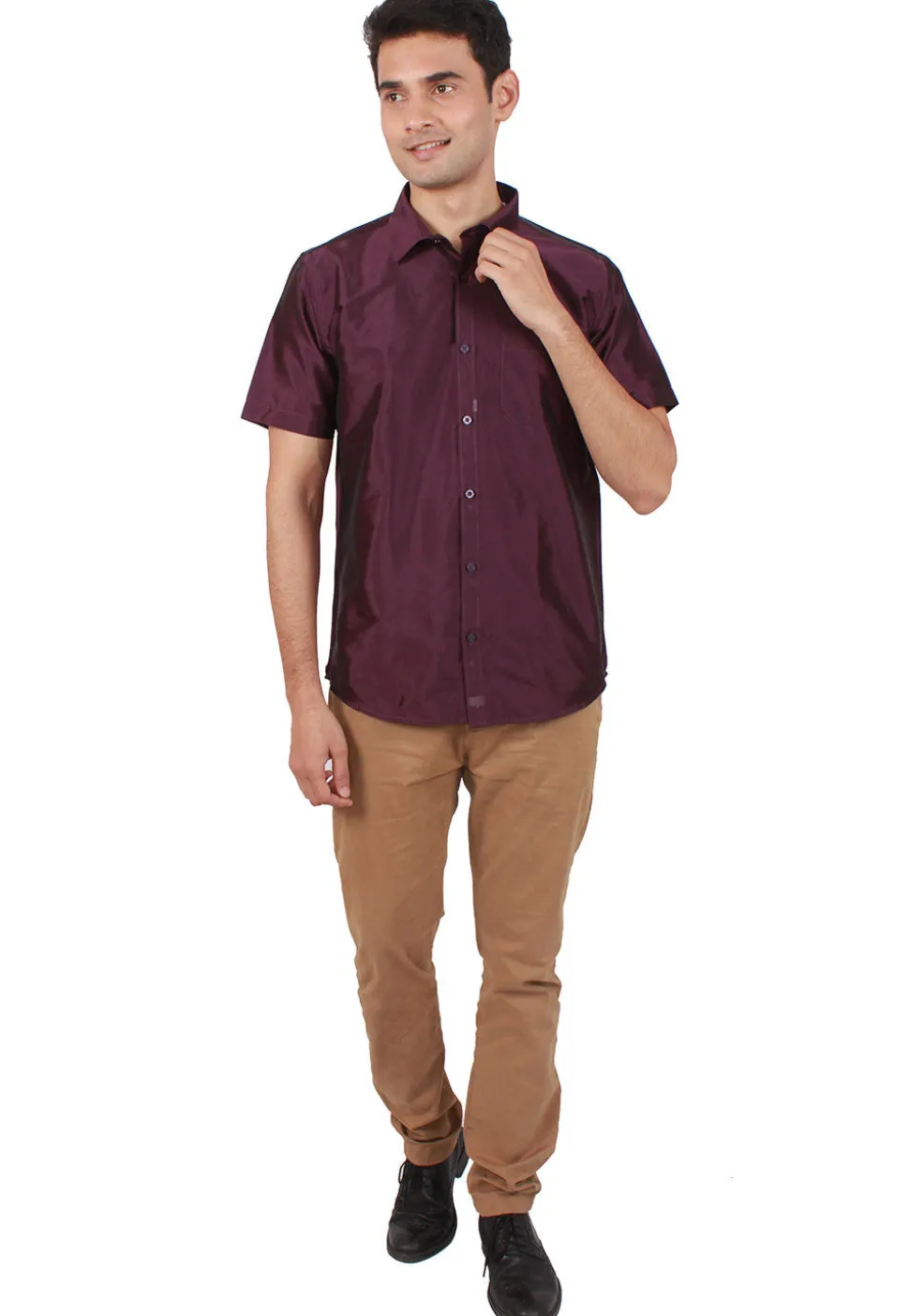 Solid Color Art Silk Shirt in Wine Purple