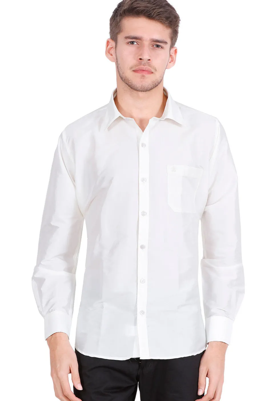 Solid Color Art Silk Shirt in Off White