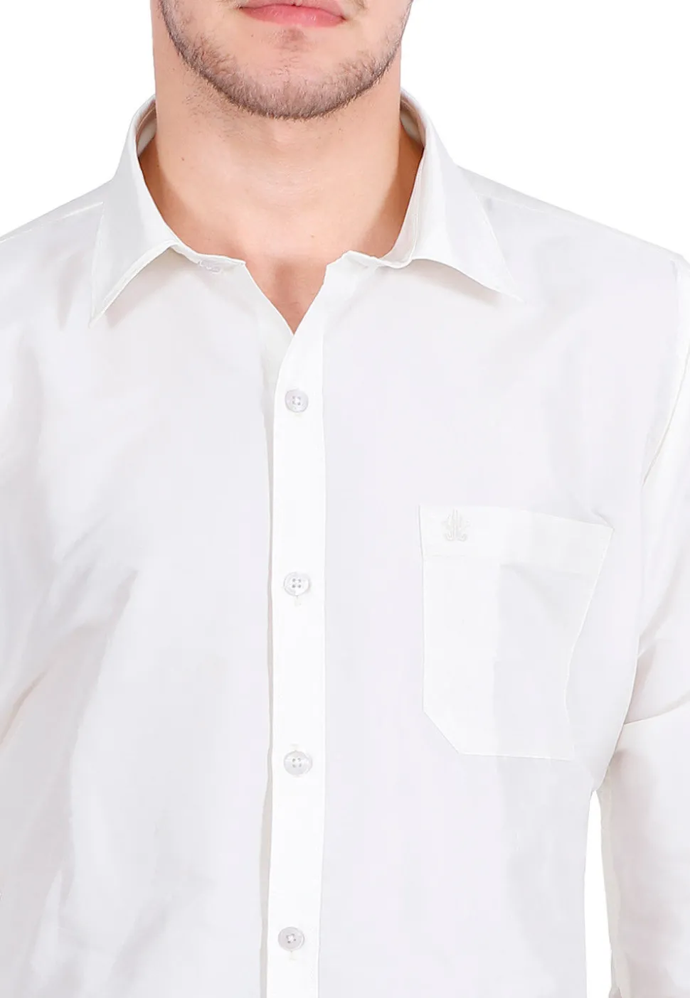Solid Color Art Silk Shirt in Off White