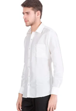 Solid Color Art Silk Shirt in Off White
