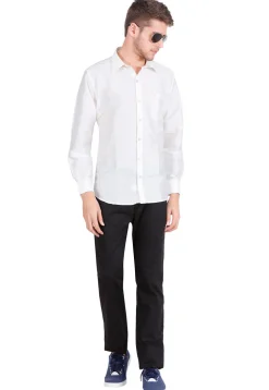 Solid Color Art Silk Shirt in Off White